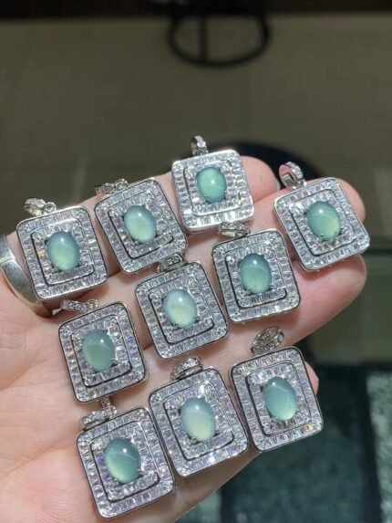 myglowjewels Natural Jadeite Pendant Necklace,S925 Silver Pendant,Healing Jewelry,Women’s Pendant Necklaces, Fashion Jewelry